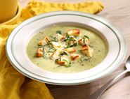 Courgette & Mint Soup with Halloumi Croutons