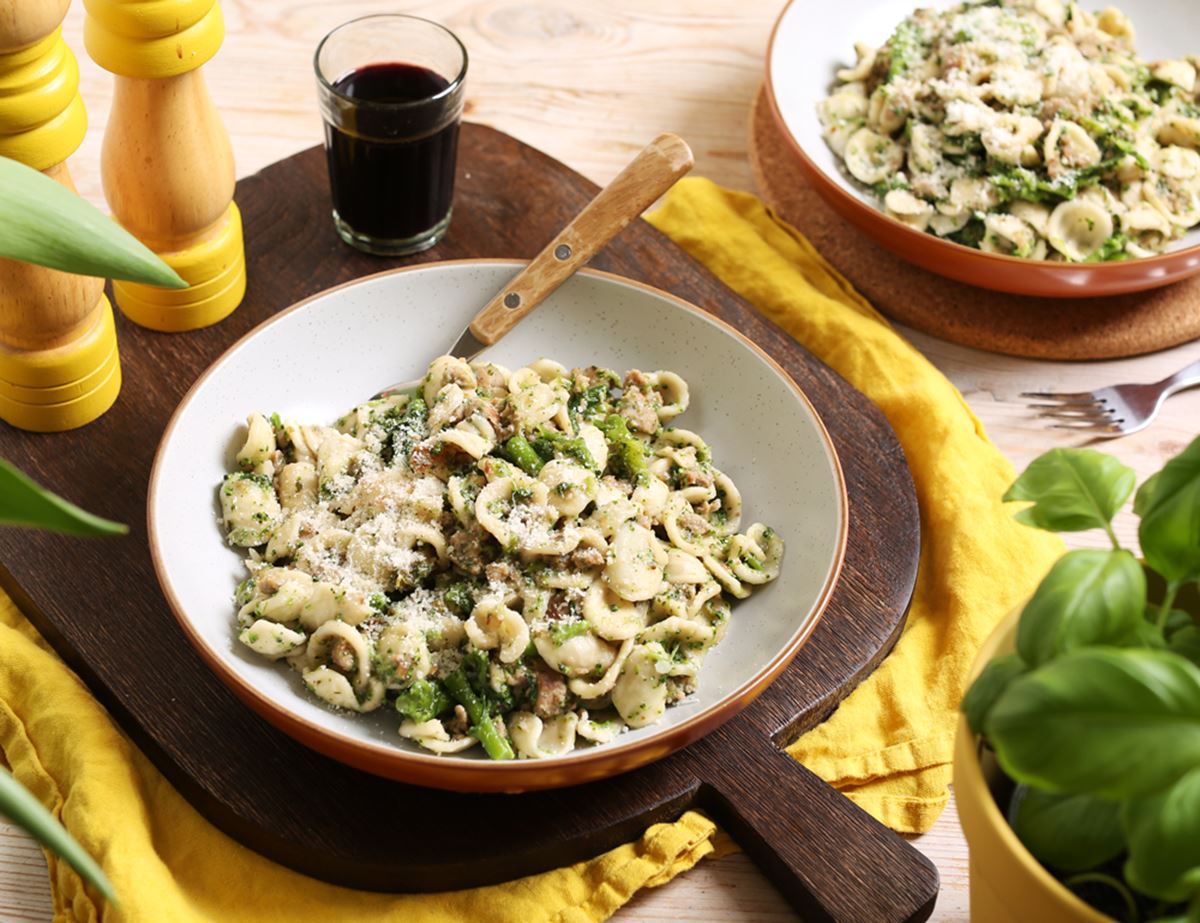 Orecchiette with Sausage & Purple Sprouting Broccoli
