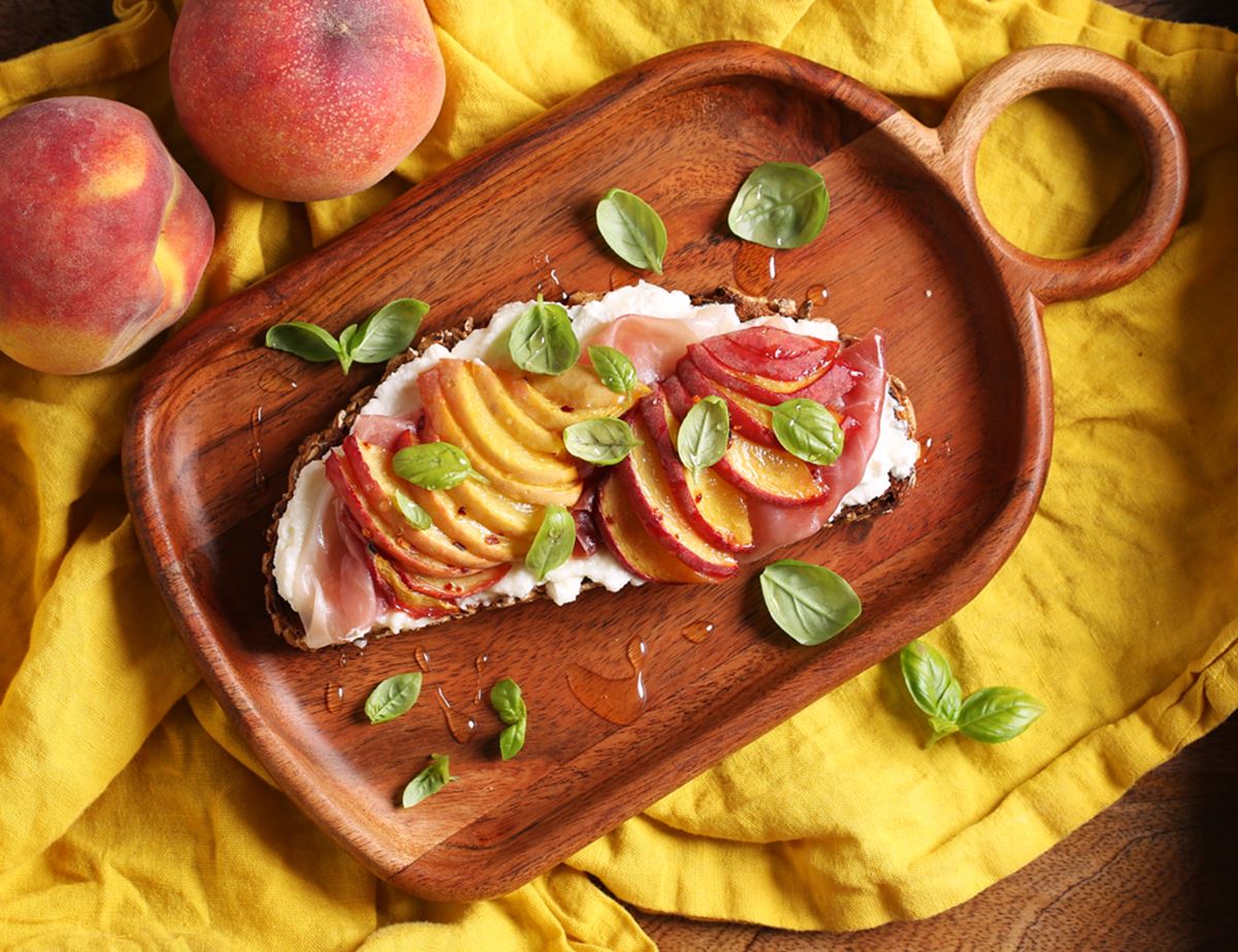Air Fryer Peach, Prosciutto & Ricotta Toast