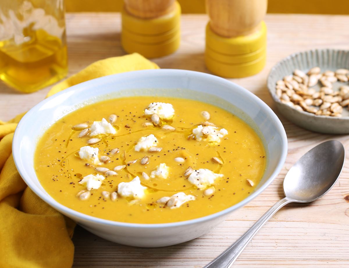 Spiced Carrot & Butternut Soup with Goat's Cheese
