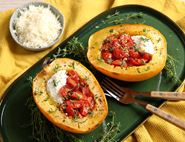 Baked Goat's Cheese & Tomato Spaghetti Squash