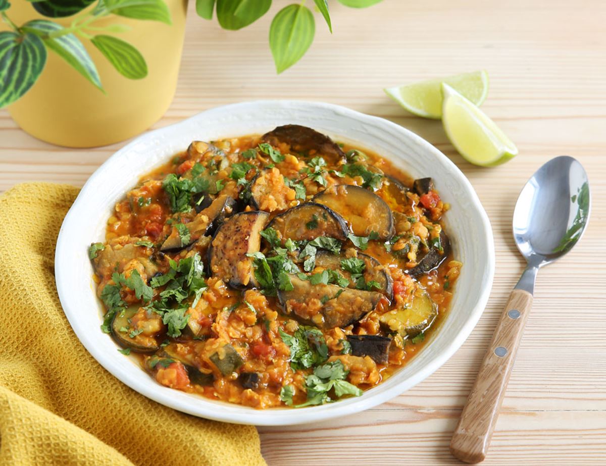 Spiced Aubergine, Lime & Red Lentil Stew