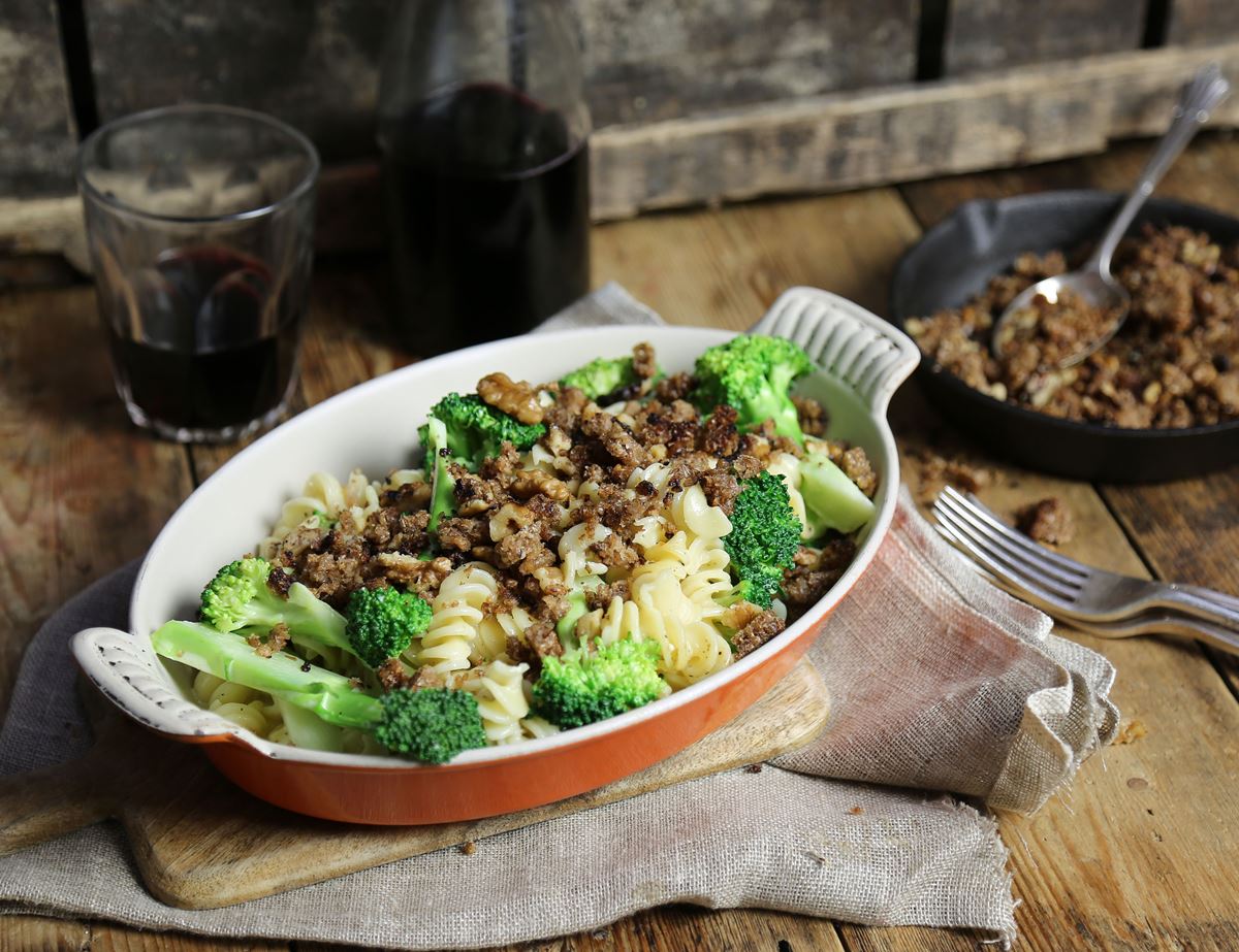 Broccoli Pasta with Toasted Walnut Breadcrumbs