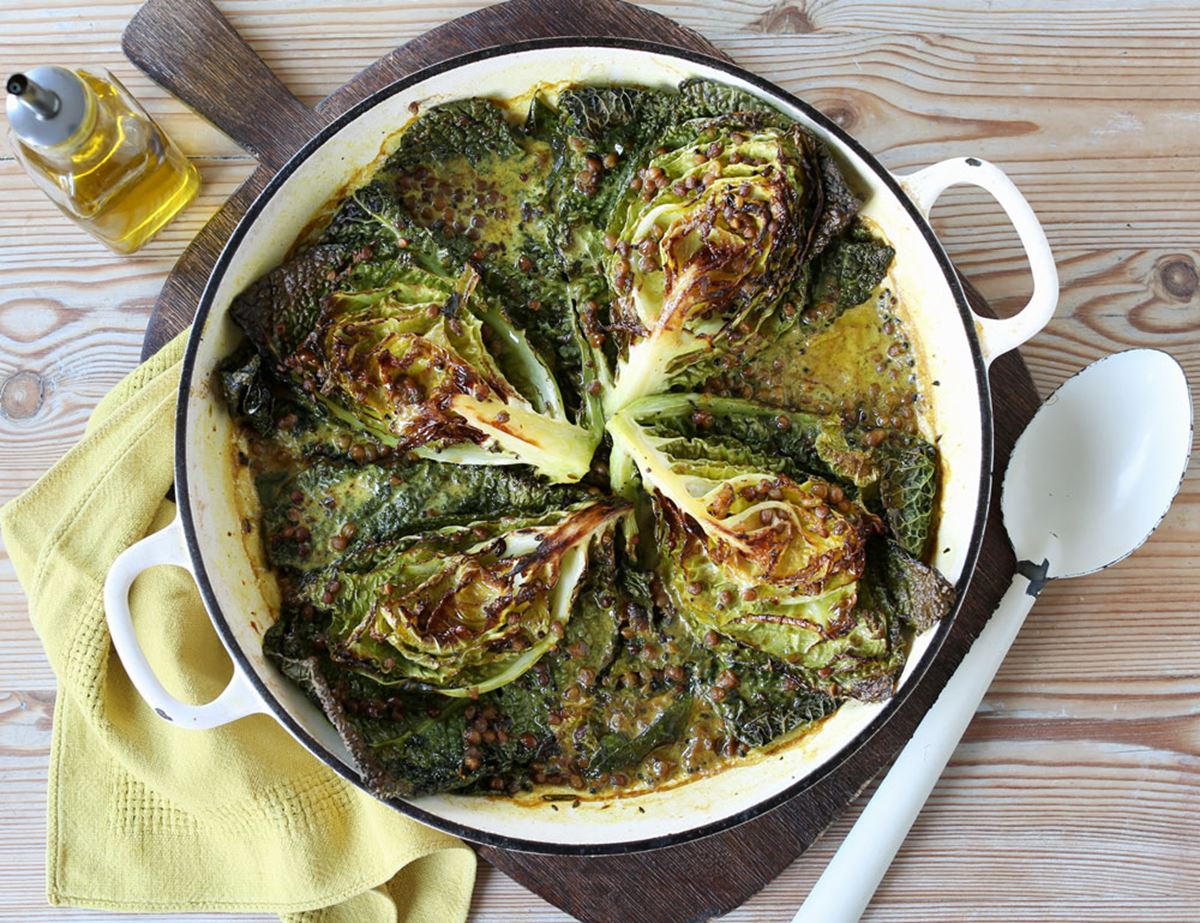 Cabbage, Coconut & Lentil Gratin