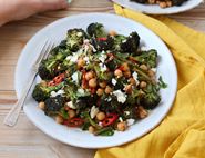 Warm Purple Sprouting Broccoli, Chickpea  & Black Garlic Salad