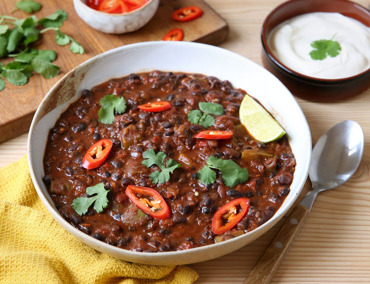 Black Bean Chilli with Soured Cream