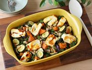 Halloumi, Sweet Potato & Courgette Tray Bake