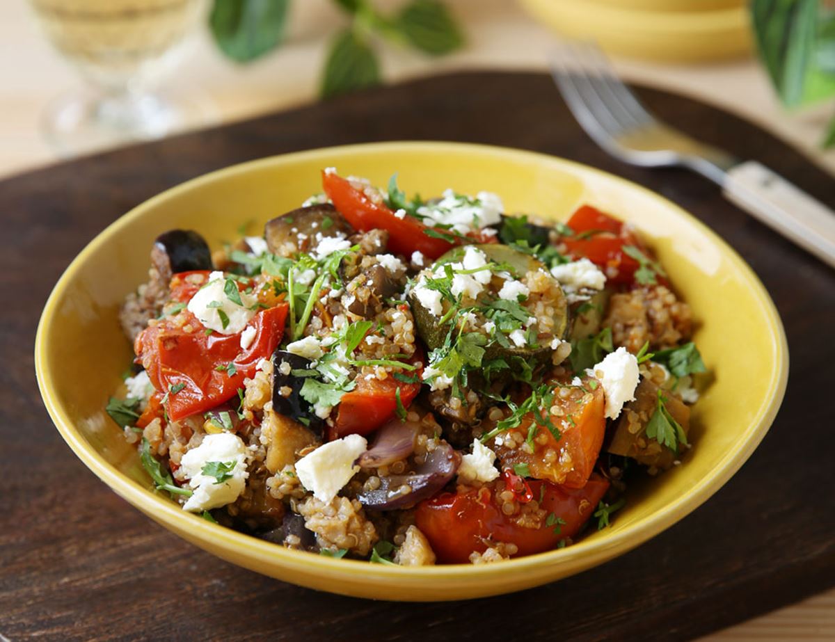 Slow Roasted Mediterranean Veg, Quinoa & Feta Salad