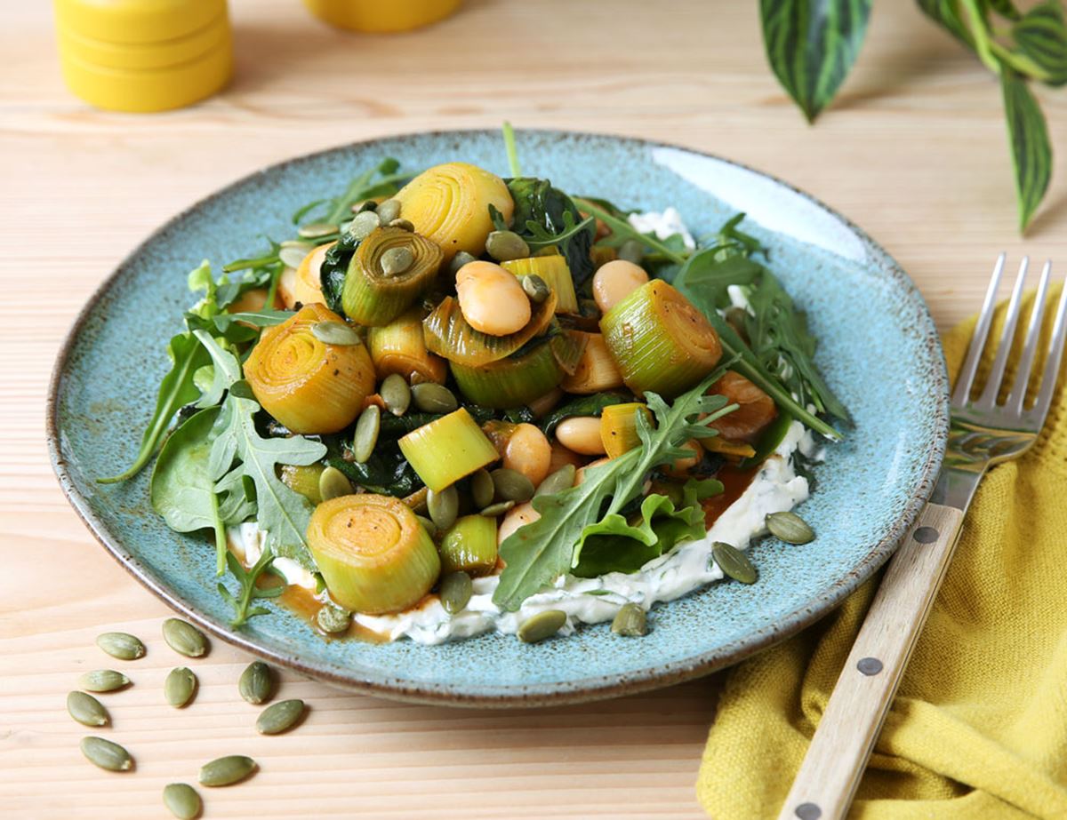 Smoky Leek, Butter Bean & Labneh Salad