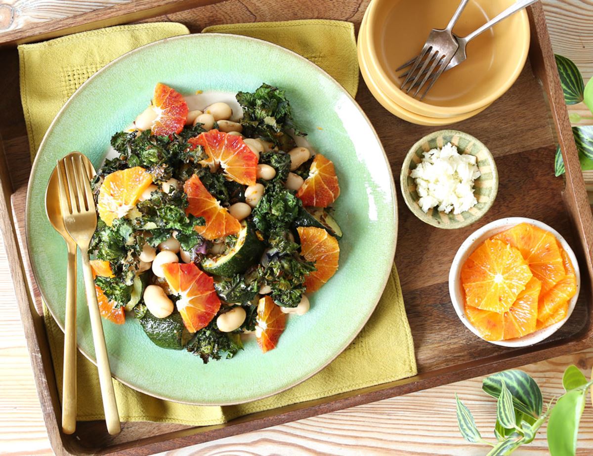Roast Kalettes, Medita Cheese & Blood Orange Salad