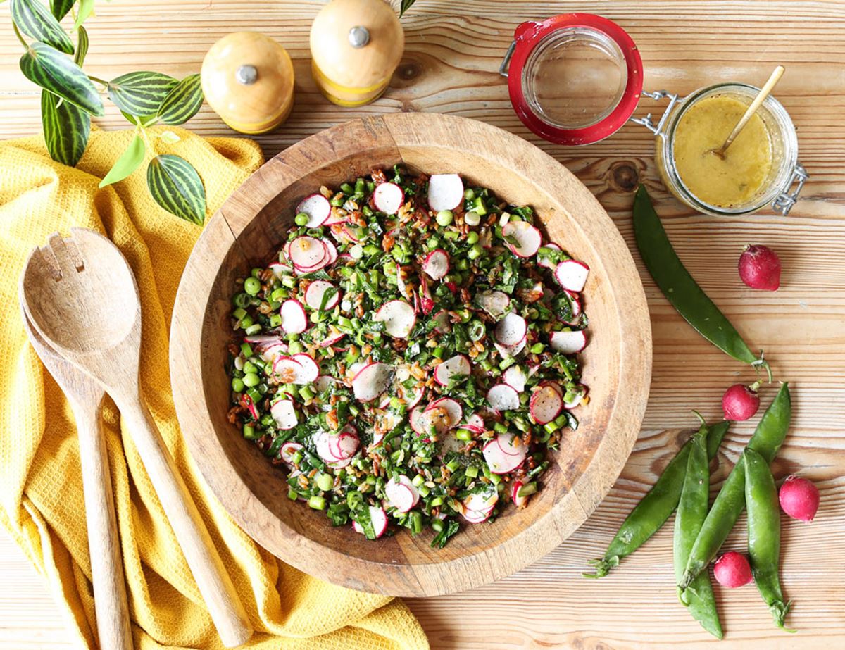 Crispy Orzo & Asparagus Salad with Lemon, Thyme & Honey Vinaigrette