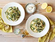 Pasta Primavera with Asparagus, Crème Fraîche & Parmesan Sauce