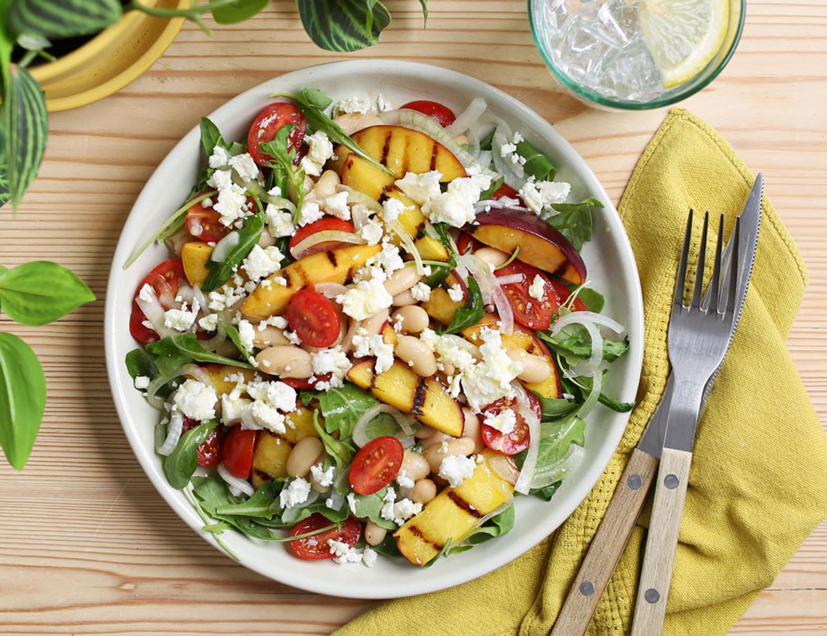 Griddled Nectarine, Feta & Cannellini Bean Salad