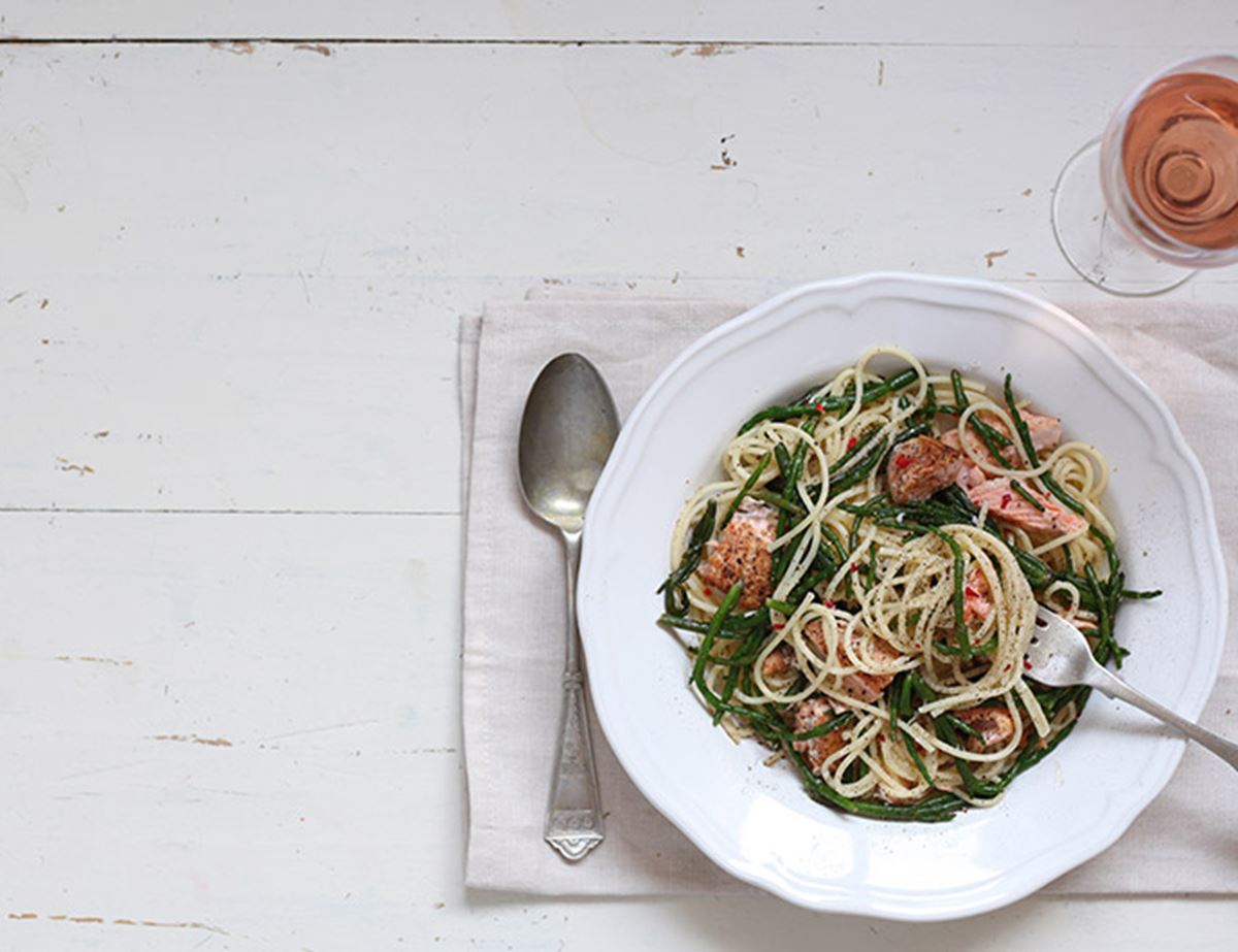 Buttered Salmon & Samphire Spaghetti