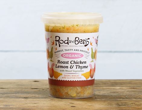 organic roast chicken, lemon and thyme soup rod and bens