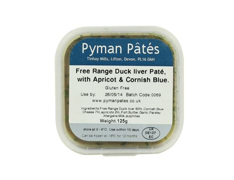 Free Range Duck Liver Pâté with Apricot, Port & Cornish Blue, Pyman Pâtés (125g)