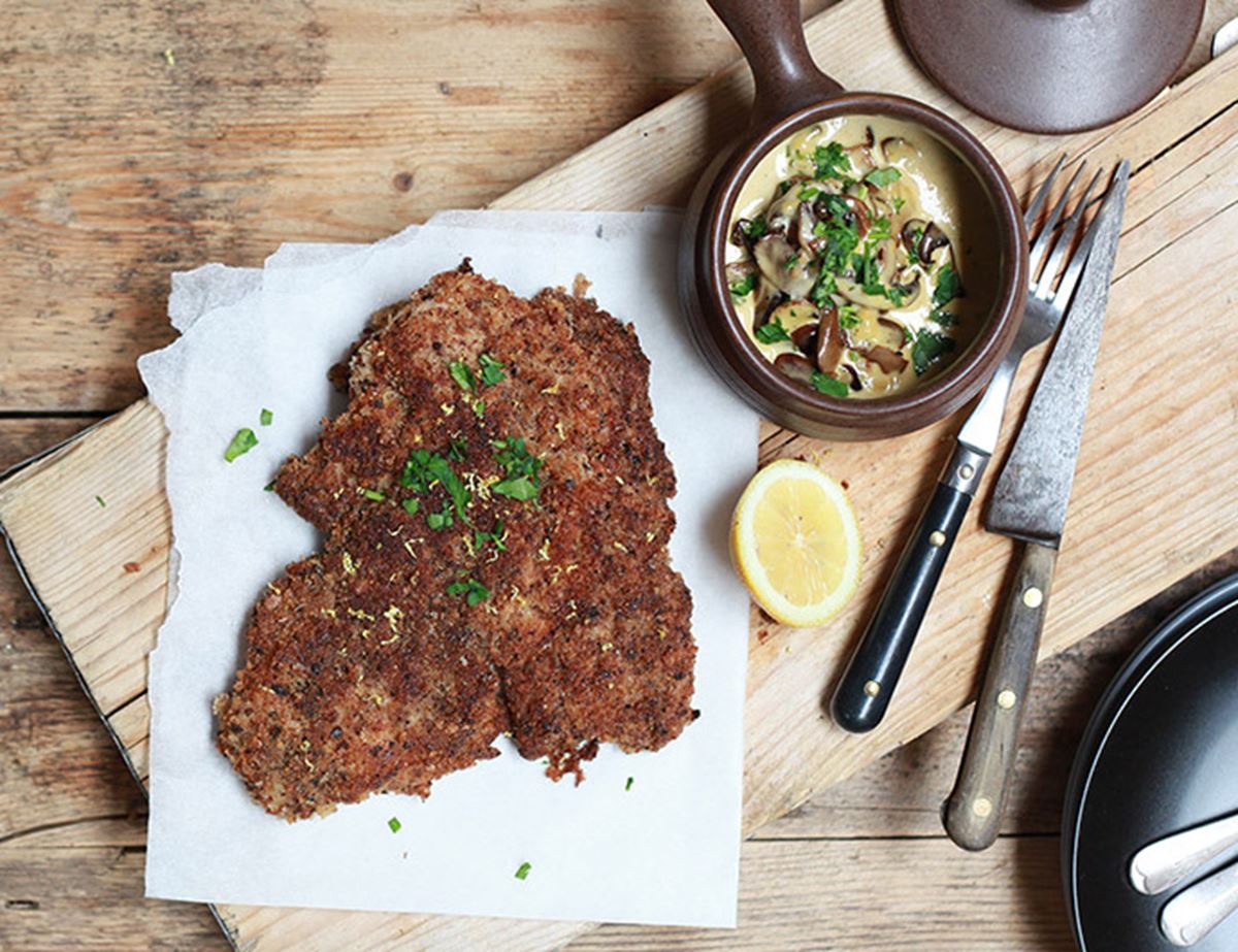 Pork Schnitzel with a Creamy Mushroom Sauce 