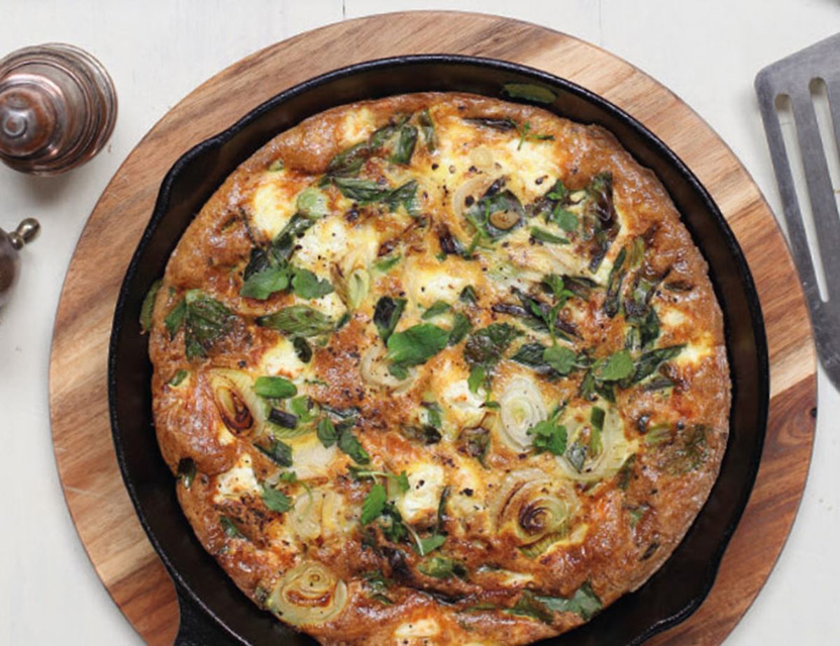 Griddled Spring Onion Feta & Mint Frittata 