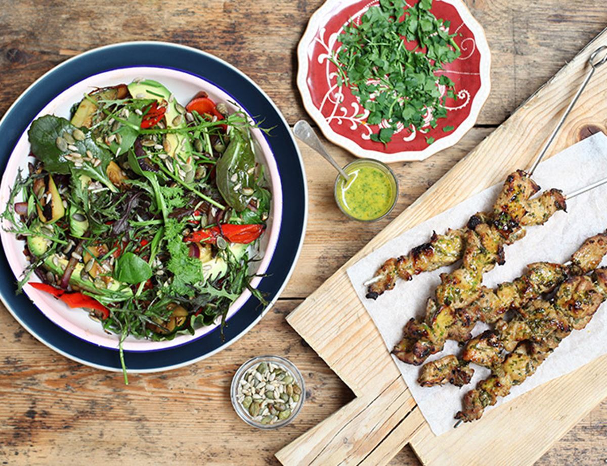 Citrus Pork Skewers with Mexican Salad
