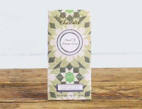 Artisan Dark Chocolate with Basil & Persian Lime, Organic, Rococo (70g)