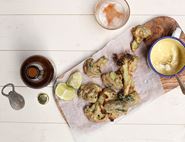 Broccoli Pakora with Curried Yogurt