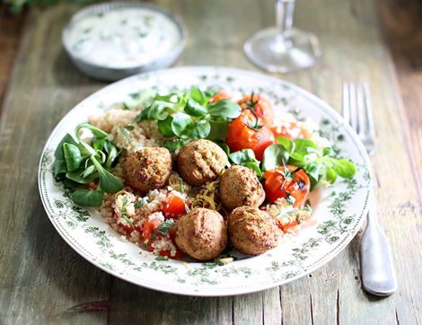 Falafels with Minty Yogurt & Couscous Salad