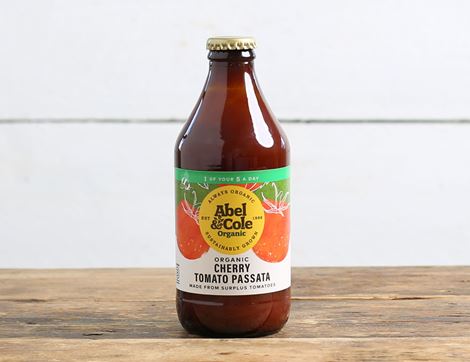 cherry tomato passata in glass bottle