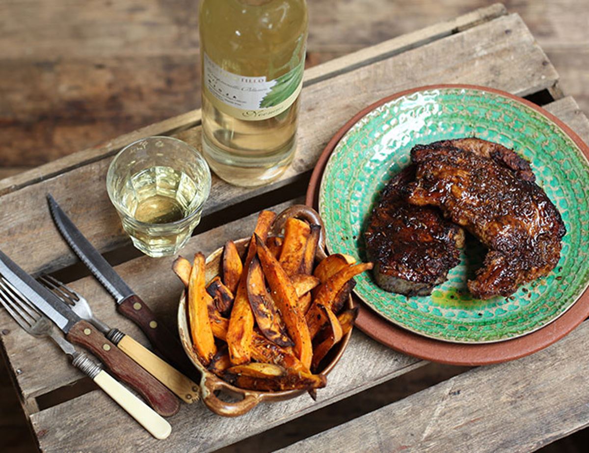 Spiced Up Chops with Sweet Potato Chips