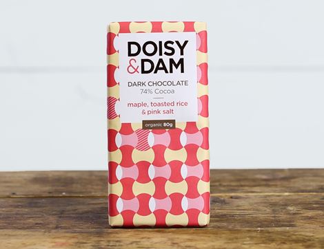 Maple, Toasted Rice & Pink Himalaya, Dark Chocolate, Doisy Dam, Organic (80g) 