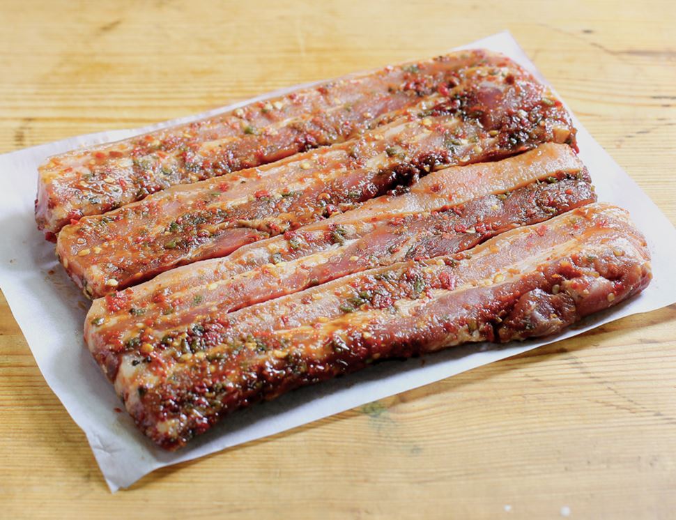 Sweet Chilli Pork Belly Strips, Organic, Eversfield Organic (500g)