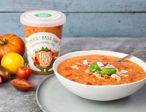 Tomato & Basil Soup with Red Peppers & Miso (FODMAP Friendly), Organic, Tideford (600g)
