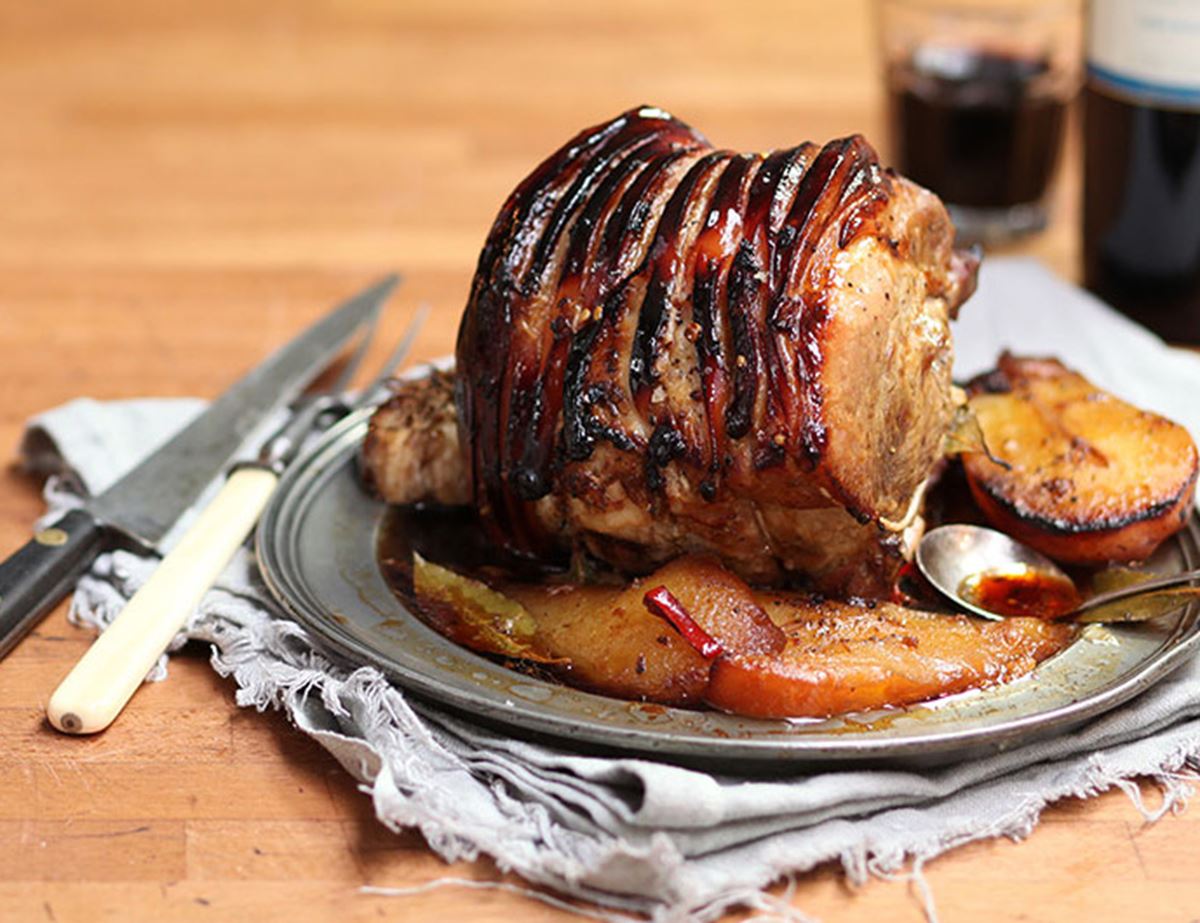 Roast Pork Shoulder with Sticky Soy Pears