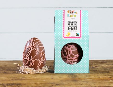 Raspberry Squiggle Egg with Milk Chocolate Buttons, Organic, Cocoa Loco (225g)