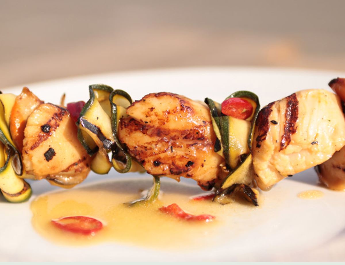 Grilled Scallops with Chilli & Lime Courgette Ribbons