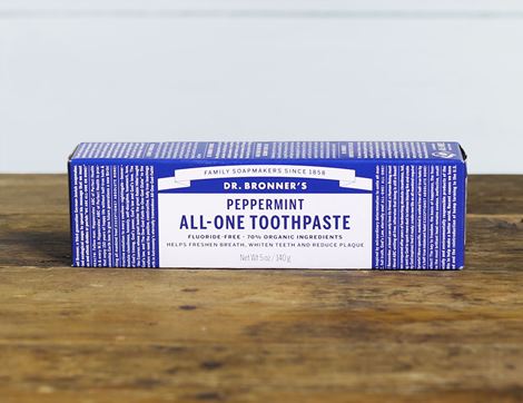 Peppermint Toothpaste, Fluoride Free, Organic, Dr Bronner's (105ml)