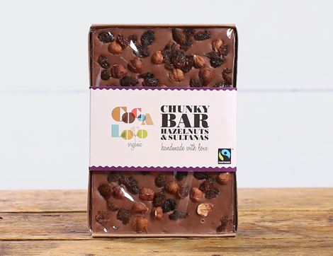 Milk Chocolate Hazelnut & Sultana Chunky Bar, Organic, Cocoa Loco (275g)