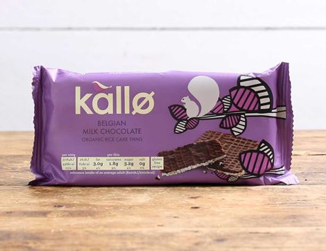 Milk Chocolate Rice Cake Thins, Organic, Kallo (75g)