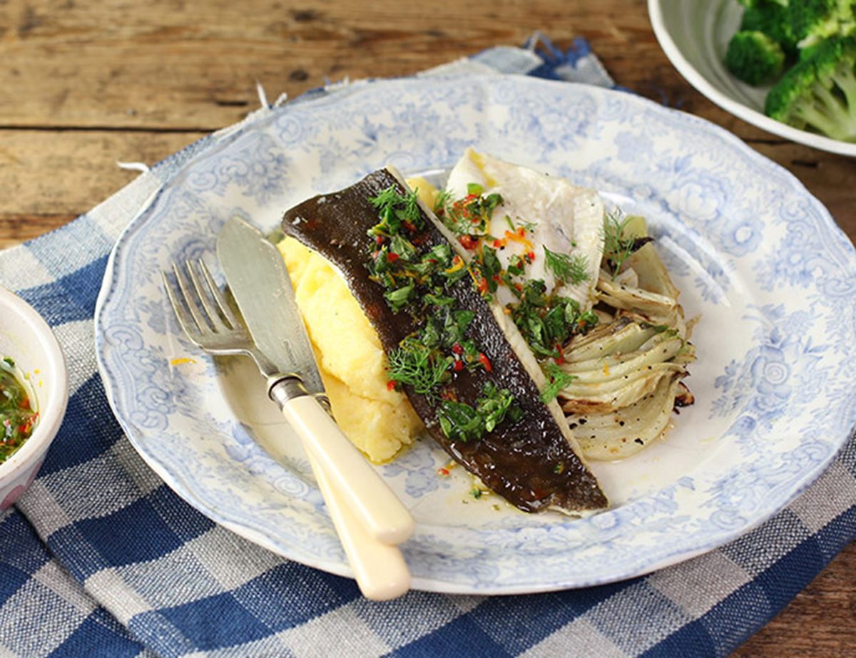 Grilled Plaice Fillets with Wet Polenta 