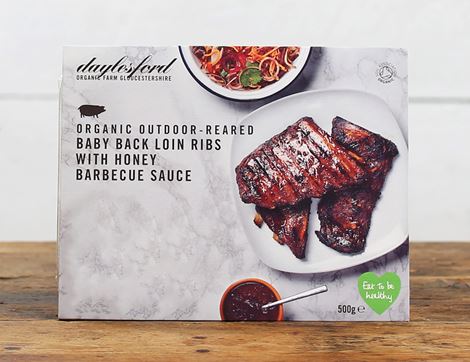 Baby Back Loin Ribs with Honey Barbecue Sauce, Organic, Daylesford (500g)