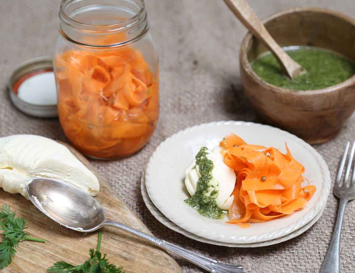 Quick Pickled Carrots with Labneh & Pistou