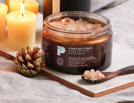 Crystal Bath Soak, Rose Scented, Organic, Pinks Boutique (200g)