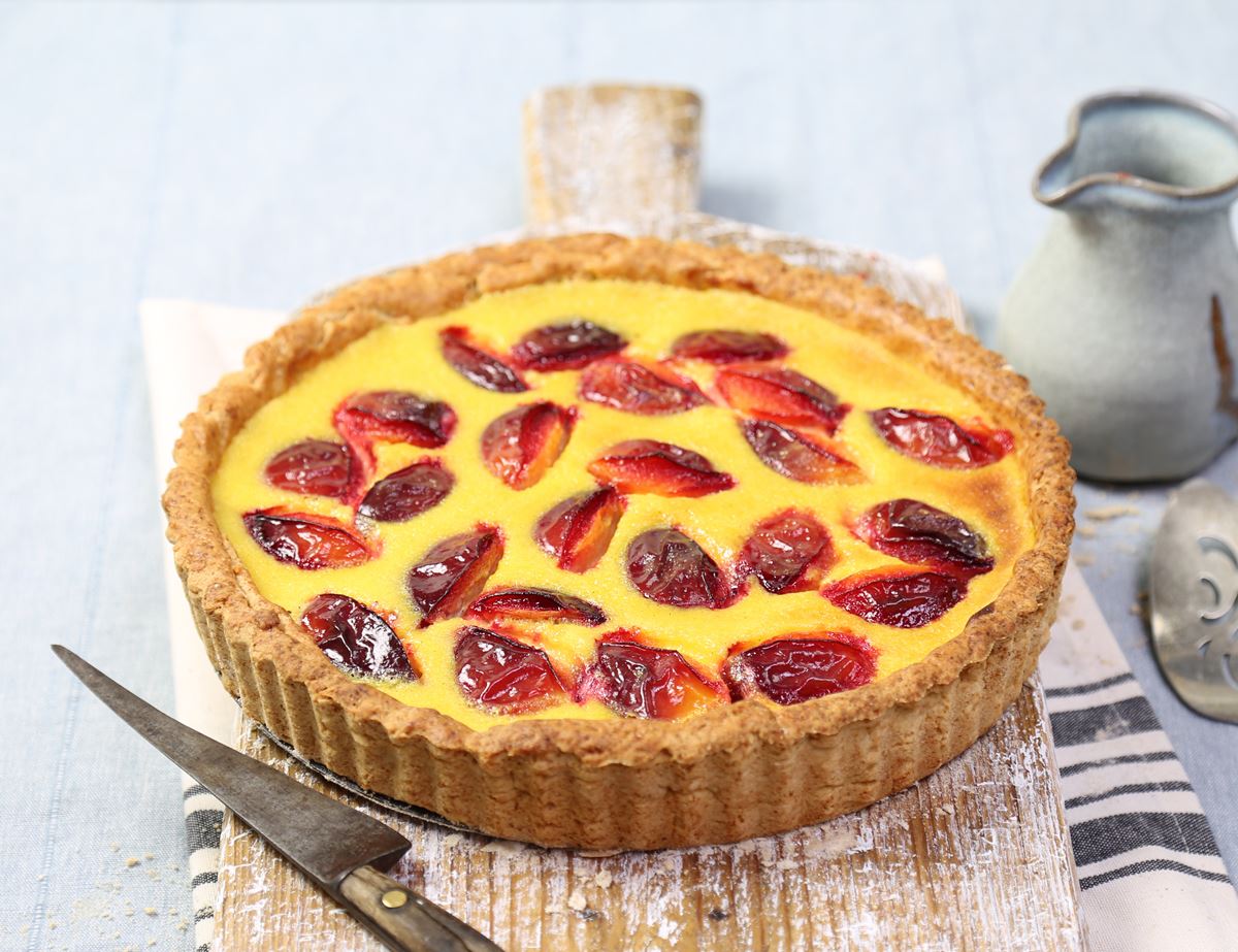 Plum & Basil Custard Tart