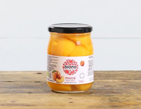 organic peach halves in rice syrup biona