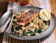 Syrian Fried Hake with Spiced Rice Pilaff